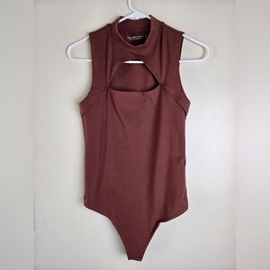 Abercrombie & Fitch Brown Sleeveless Cut Out Bodysuit Size S Turtle Neck